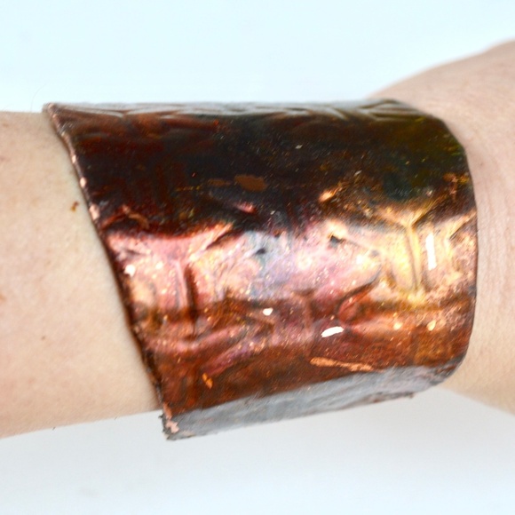 Abstract Colorful Psychedelic Copper Hippie Cuff Handmade Boho Statement - Picture 7 of 8